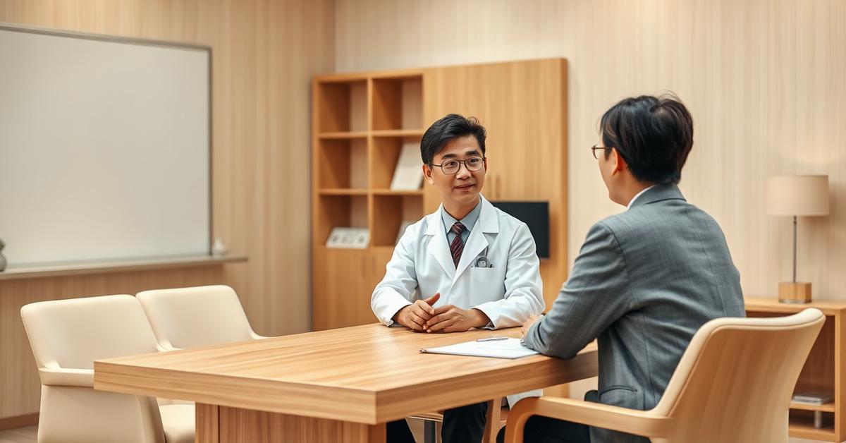 Cover: a Korean doctor consulting a patient