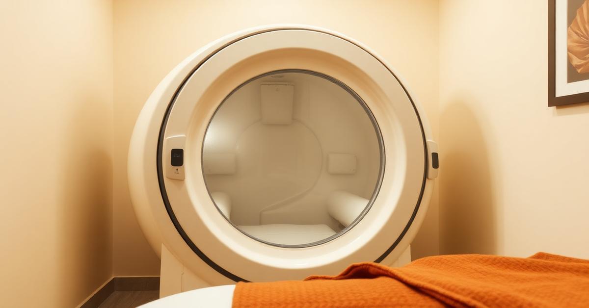 Cover: a hyperbaric oxygen chamber in a wellness clinic