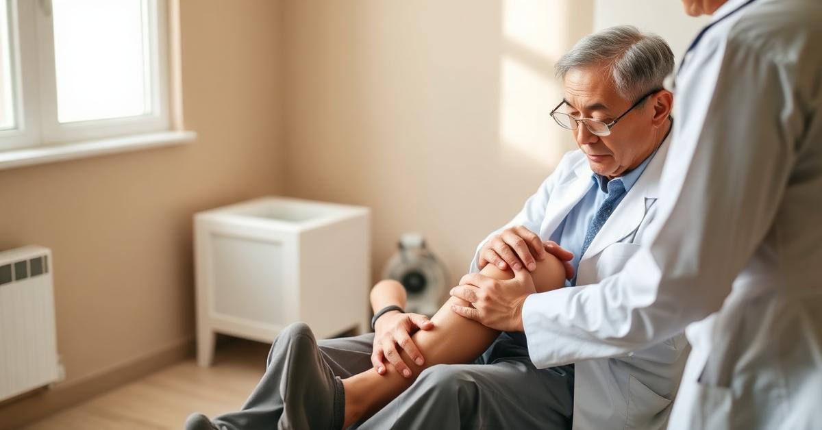 Cover: a doctor examining an older patient's knee