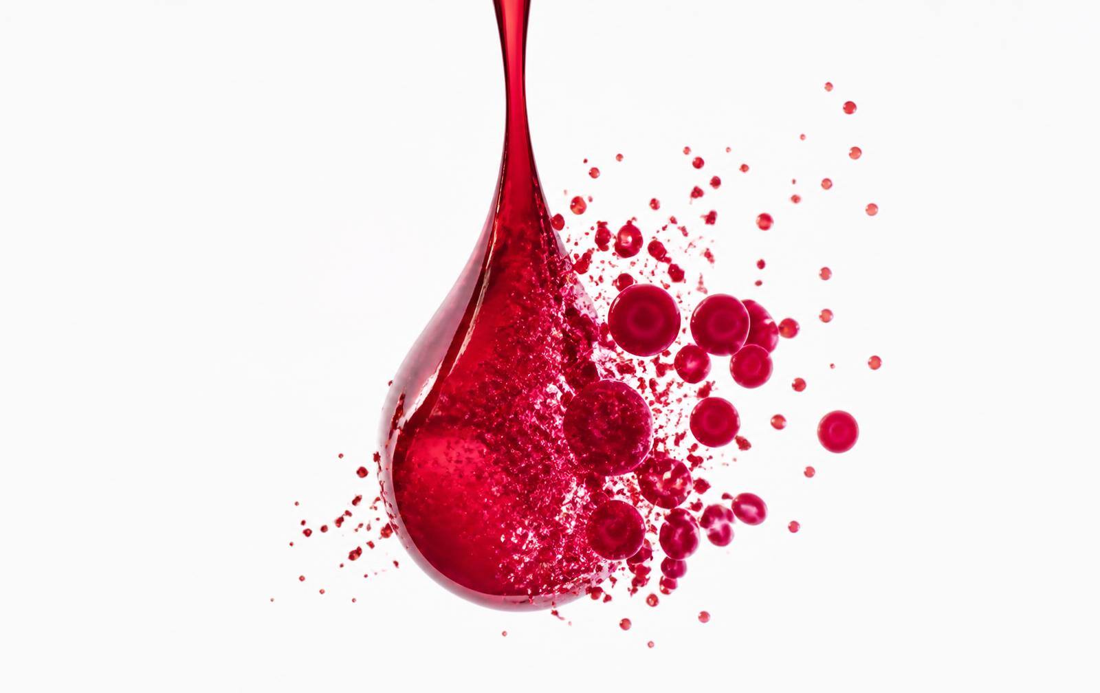 Bong Bong cover: a blood droplet splitting into glowing cells on white