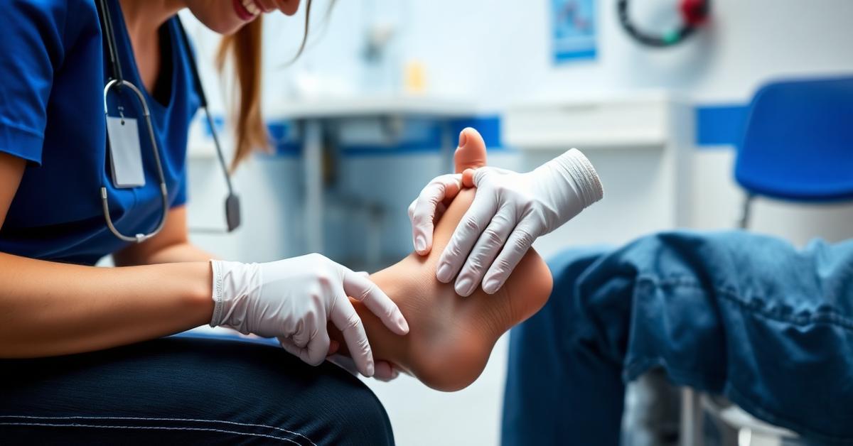 Cover: a nurse dressing a diabetic foot wound