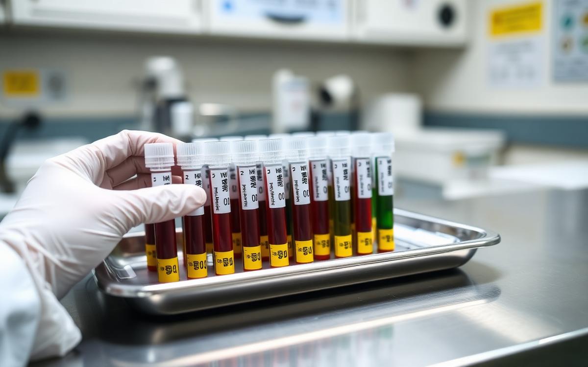Cover: pre-treatment blood collection tubes on a stainless tray