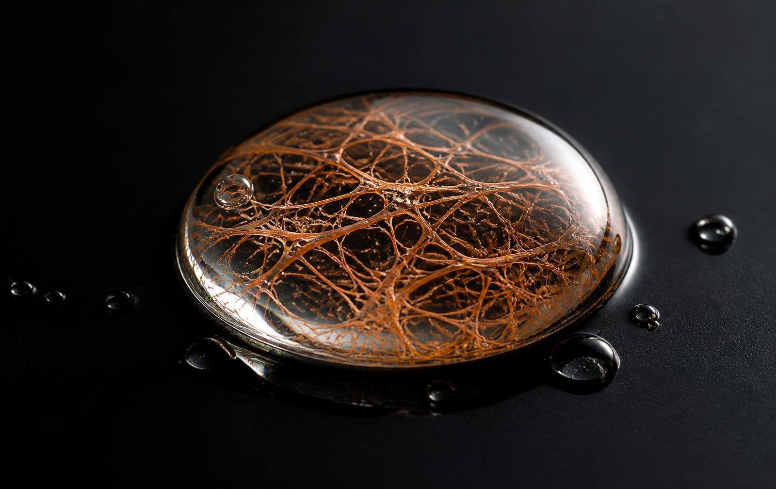 Lienjang cover: collagen fibres suspended inside a serum droplet